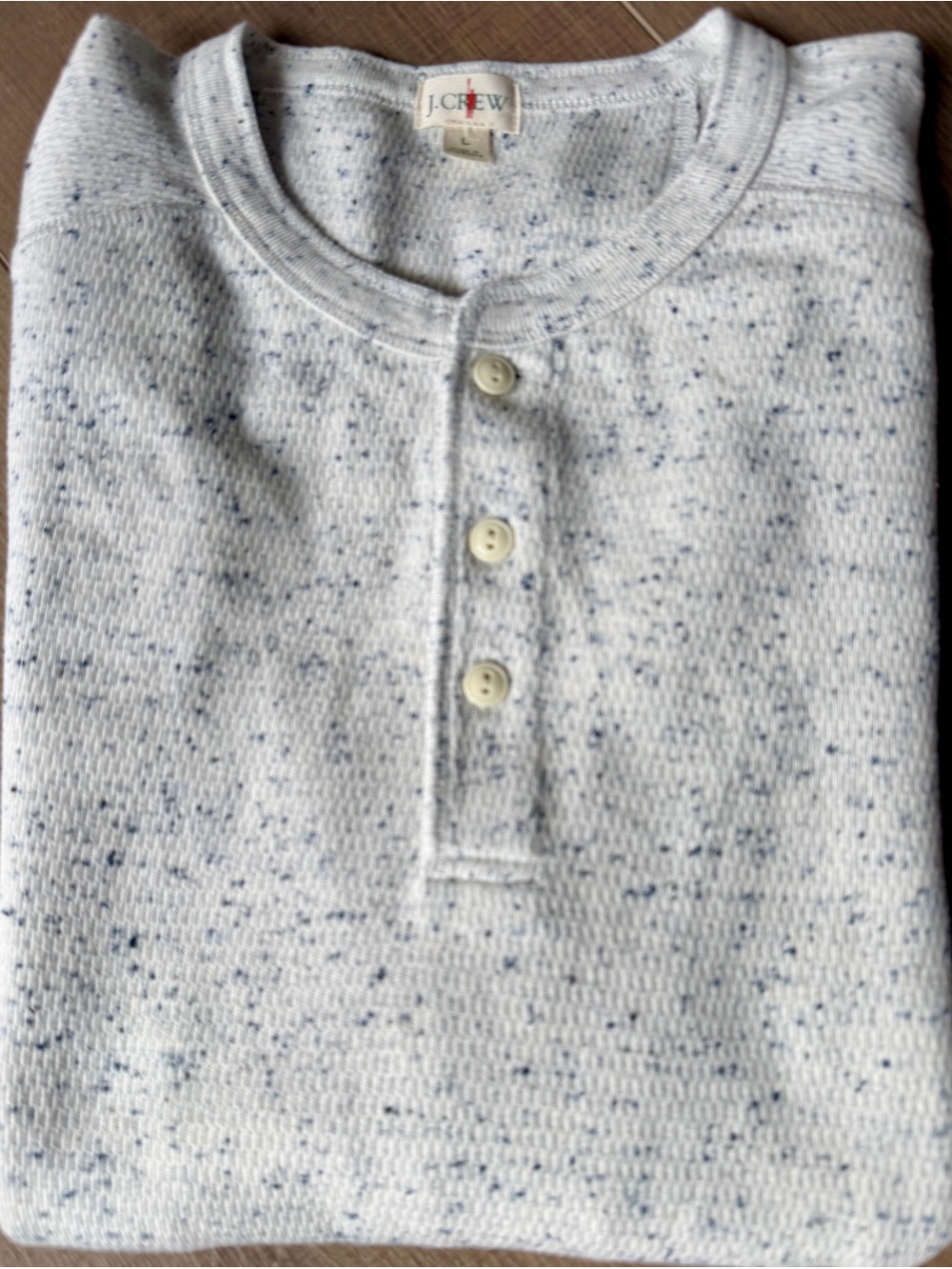 J Crew Men’s Oarsman Henley Pullover Sweater Size Large Light Grey Blue Speckles - Picture 4 of 14